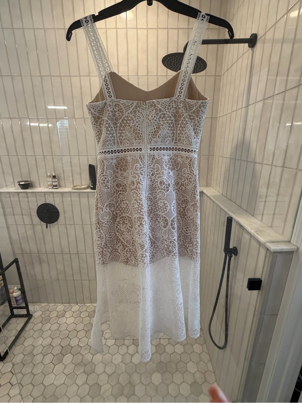 Ivory Lace High-Low Dress with Ruffled Hem - Picture 6 of 6